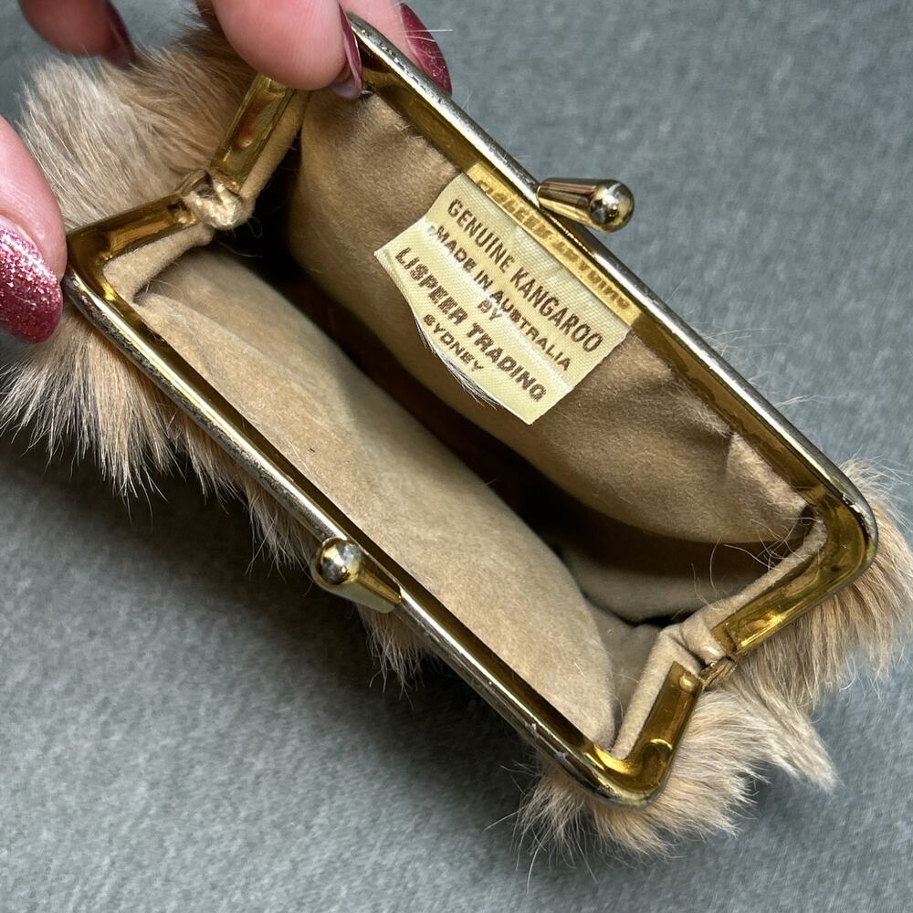 Vintage Lispeer Trading Kangaroo Fur Coin Purse Kiss Lock Australia Souvenir - Picture 7 of 11